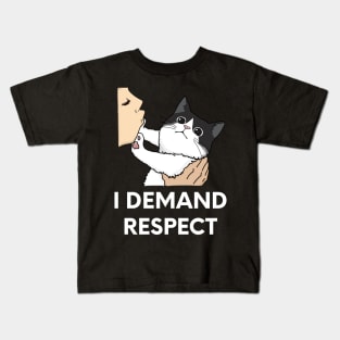 Black and White Cat, I Demand Respect Funny Design Kids T-Shirt